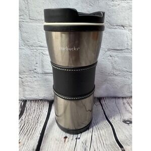 2005 Starbucks Coffee 16 oz Stainless Steel Travel Mug Tumbler Leather Sleeve